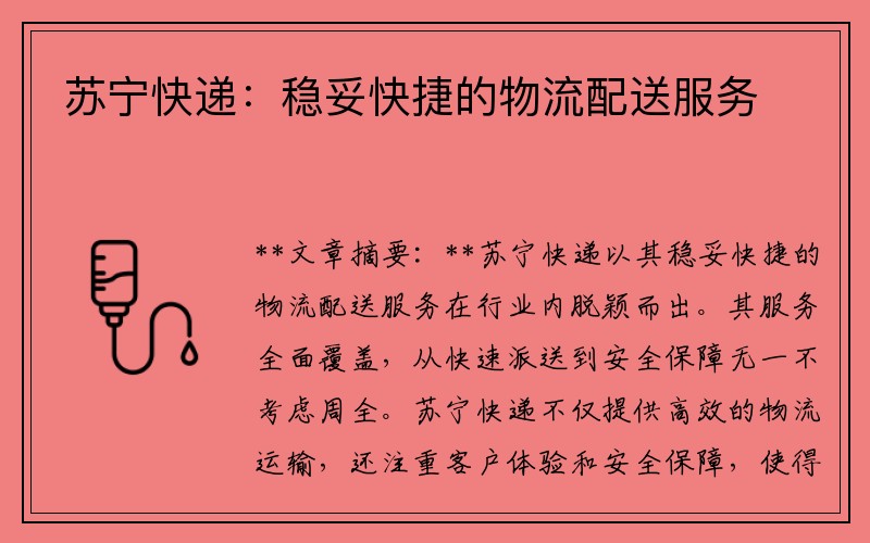 苏宁快递：稳妥快捷的物流配送服务