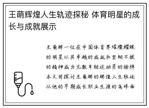 王萌辉煌人生轨迹探秘 体育明星的成长与成就展示